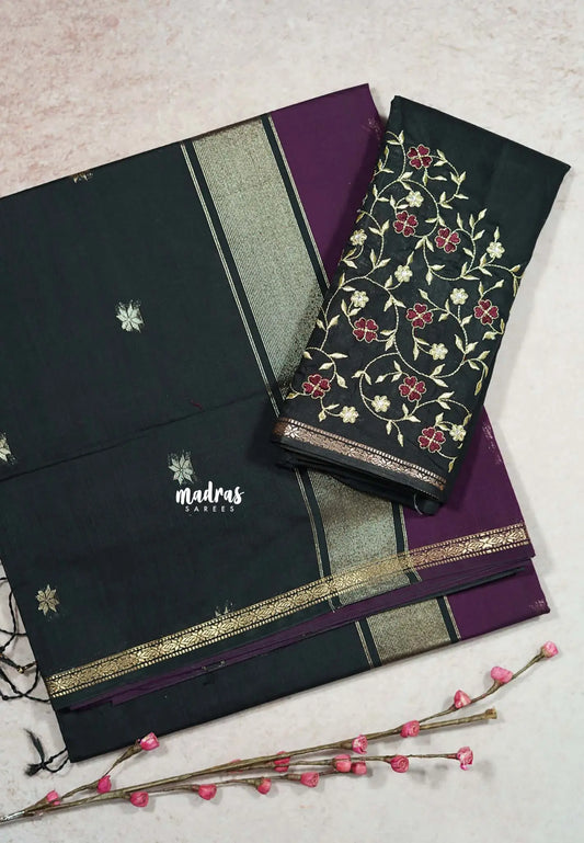 Jamun purple - Maheswari - Premium lightweigt cotton silk with embroidery blouse fabric