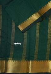 Bottle green - Maheswari - lightweigt cotton silk with rich gold border
