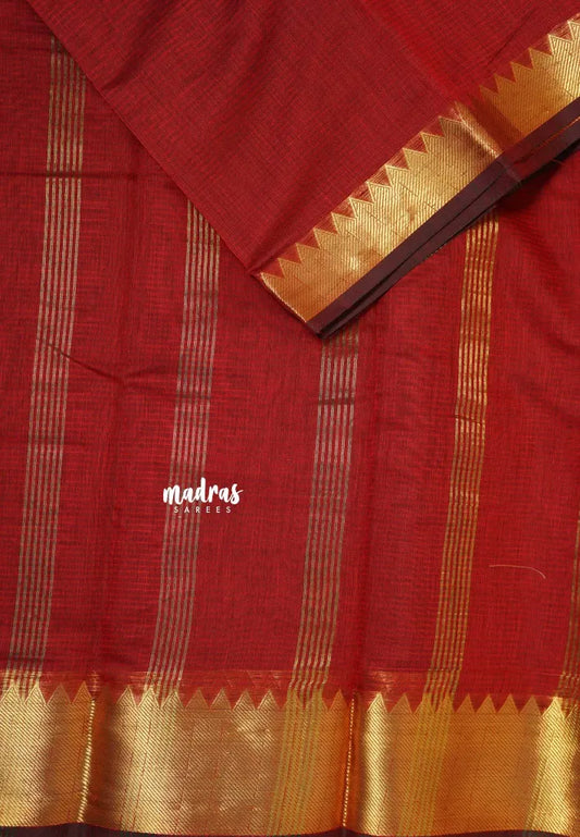 Majestic Maroon - Maheswari - lightweigt cotton silk with rich gold border