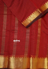 Majestic Maroon - Maheswari - lightweigt cotton silk with rich gold border