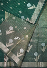 Emerald Green - Maheswari - Lightweight cotton silk saree Stripes Weaving body with Buttas - Best for Small Functions