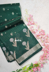 Emerald Green - Maheswari - Lightweight cotton silk saree Stripes Weaving body with Buttas - Best for Small Functions