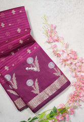 Magenta Purple - Maheswari - Lightweight cotton silk saree Stripes Weaving body with Buttas - Best for Small Functions