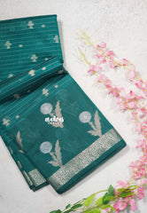 Peacock Green - Maheswari - Lightweight cotton silk saree Stripes Weaving body with Buttas - Best for Small Functions