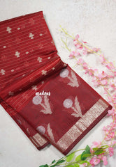 Garnet Red - Maheswari - Lightweight cotton silk saree Stripes Weaving body with Buttas - Best for Small Functions