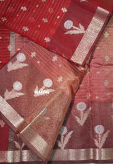 Garnet Red - Maheswari - Lightweight cotton silk saree Stripes Weaving body with Buttas - Best for Small Functions