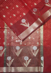 Garnet Red - Maheswari - Lightweight cotton silk saree Stripes Weaving body with Buttas - Best for Small Functions