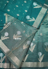 Peacock Green - Maheswari - Lightweight cotton silk saree Stripes Weaving body with Buttas - Best for Small Functions