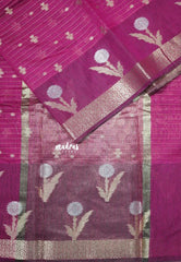Magenta Purple - Maheswari - Lightweight cotton silk saree Stripes Weaving body with Buttas - Best for Small Functions