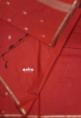 Maroon Red - Maheswari - Premium lightweigt cotton silk with small zari border