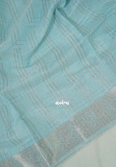 Sky Melody Blue -  Maheswari - Premium Cotton Tissue Silk with Zari Waving and zardosi Embroidery Work in Pallu - Perfect for Festive Wear