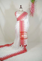 Ivory White -  Maheswari - Premium Lightweight Cotton Silk with Rettapet and Temple Border - Perfect for Festive Wear