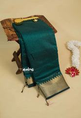 Teal green - Maheswari - lightweigt cotton silk with rich gold border