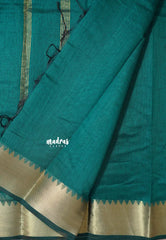 Teal green - Maheswari - lightweigt cotton silk with rich gold border