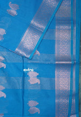 Neelanjali Blue - Maheswari - Cotton Silk with mango Buttas and Small Border - Best for Small Functions