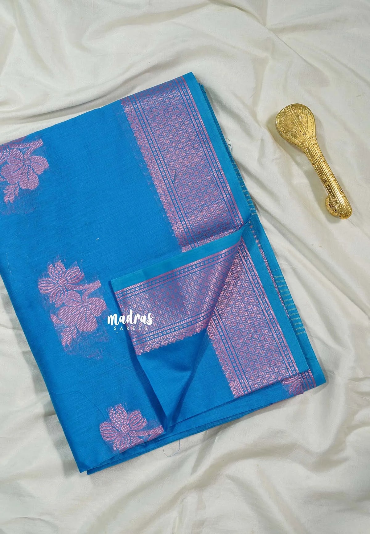 Neelanjali Blue - Maheswari - Cotton Silk with Buttas and Small Border - Best for Small Functions