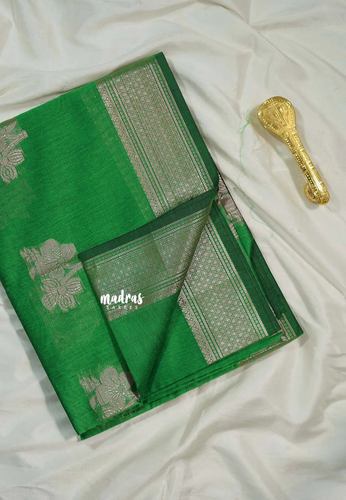 Regal Parrot Green - Maheswari - Cotton Silk with Buttas and Small Border - Best for Small Functions