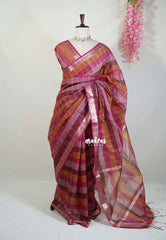 Berry Rose Shades - Maheswari - Premium Lightweigt Cotton Silk with Madrs Checks Body and Zari Line - Best for Casual Wear