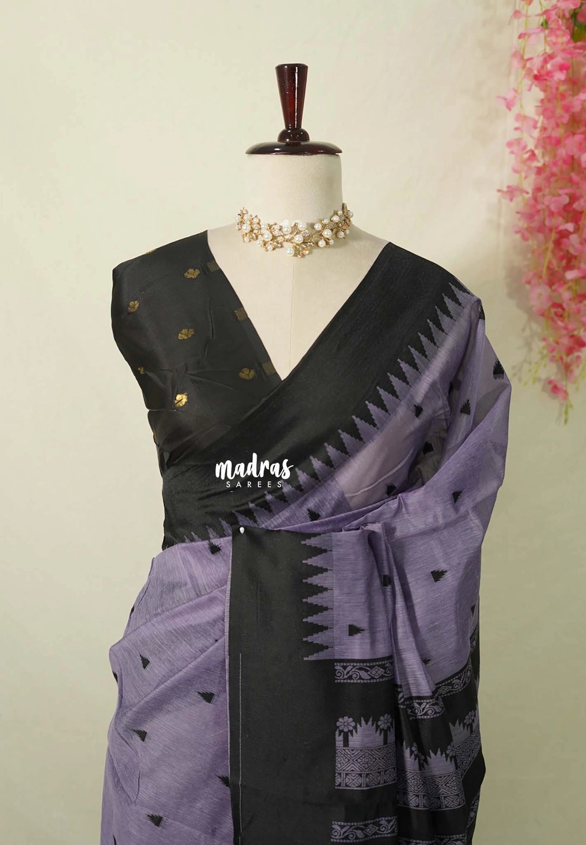 Lilac Glow - Maheswari - Lightweight Cotton Silk Saree with Temple Border - Perfect for Small Functions