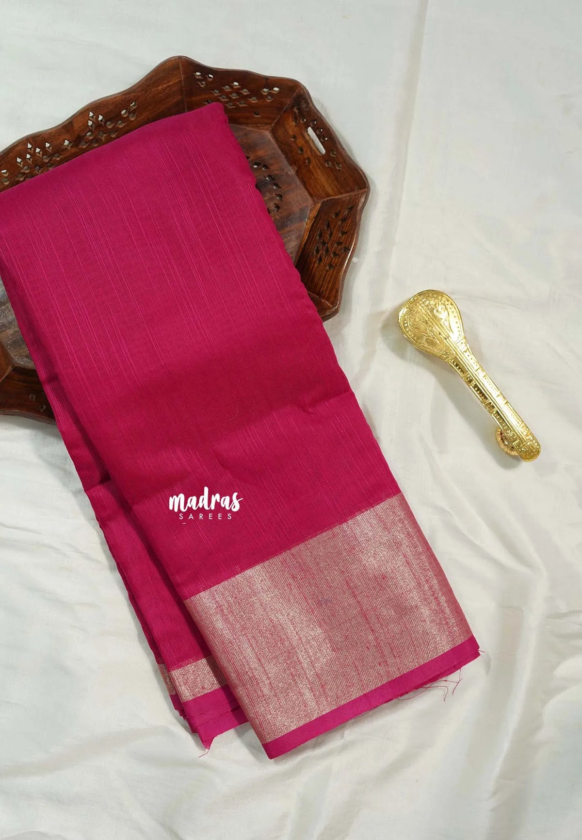 Raspberry Pink - Maheswari - Maheswari cotton silk with tissue border - Best for Simple Functions