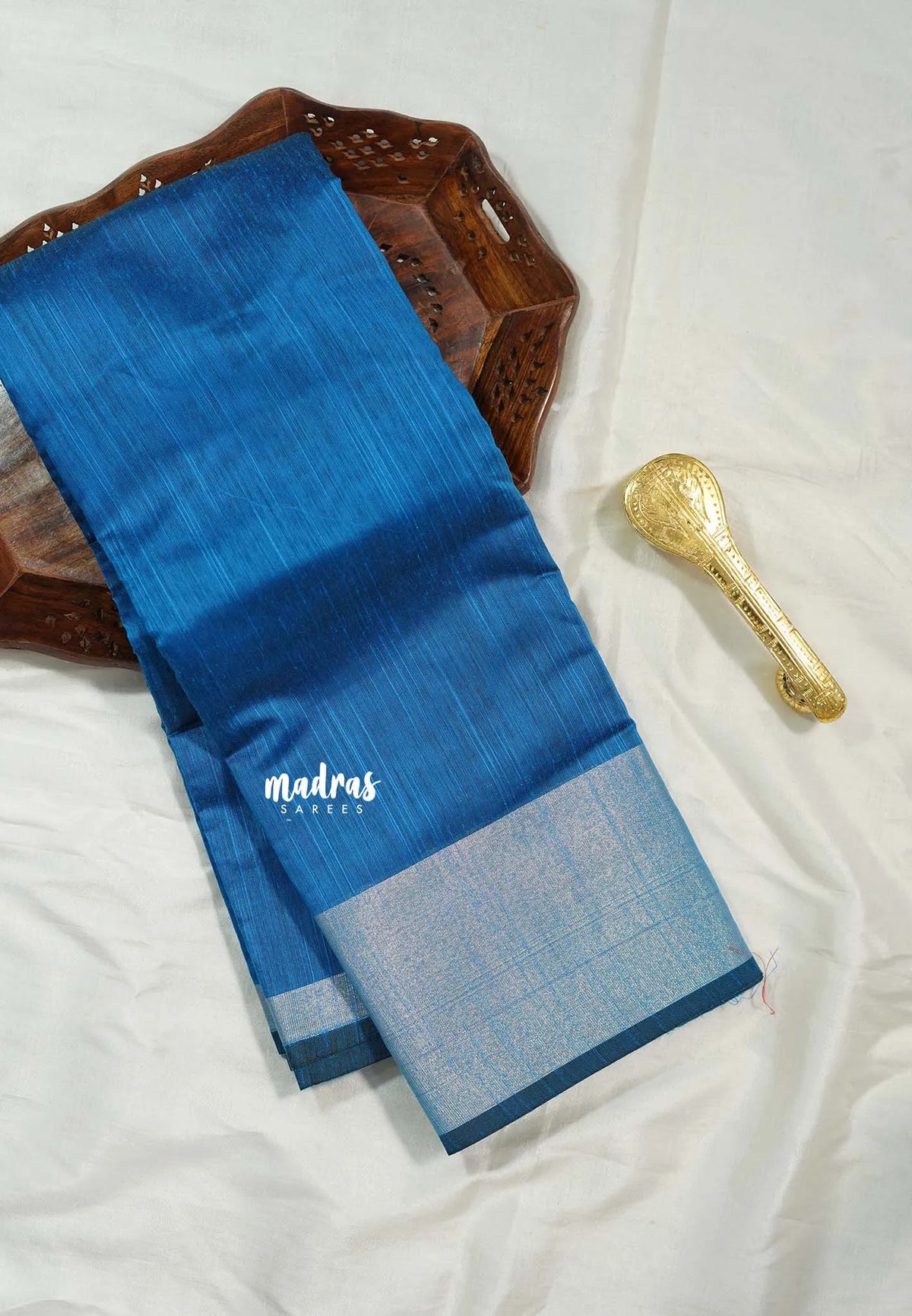 Peacock Blue - Maheswari - Maheswari cotton silk with tissue border - Best for Simple Functions