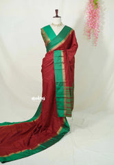 Majestic Maroon with Green - Arani semi silk saree with weaving plus buttas - Best for Regular Wear | Temple visit