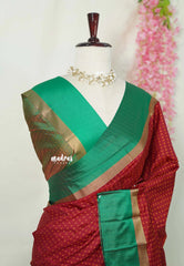 Majestic Maroon with Green - Arani semi silk saree with weaving plus buttas - Best for Regular Wear | Temple visit