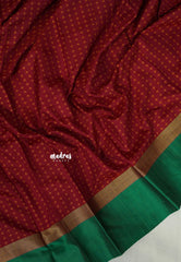Majestic Maroon with Green - Arani semi silk saree with weaving plus buttas - Best for Regular Wear | Temple visit