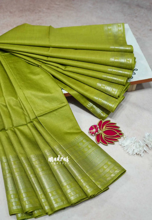 Chutney Green - Mangalgiri semi pattu plain body with silver rudraksham border