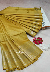 Golden yellow -  Mangalgiri semi pattu plain body with silver rudraksham border
