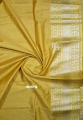 Golden yellow -  Mangalgiri semi pattu plain body with silver rudraksham border
