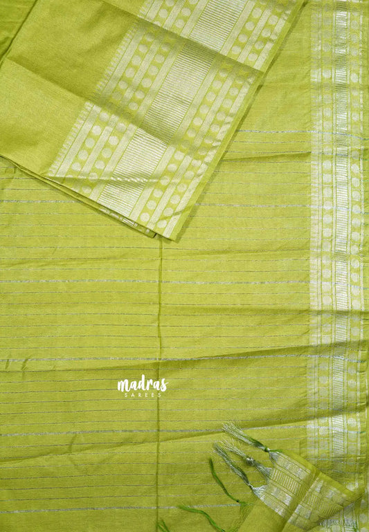 Chutney Green - Mangalgiri semi pattu plain body with silver rudraksham border