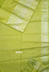 Chutney Green - Mangalgiri semi pattu plain body with silver rudraksham border