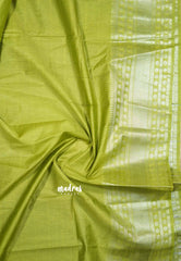 Chutney Green - Mangalgiri semi pattu plain body with silver rudraksham border