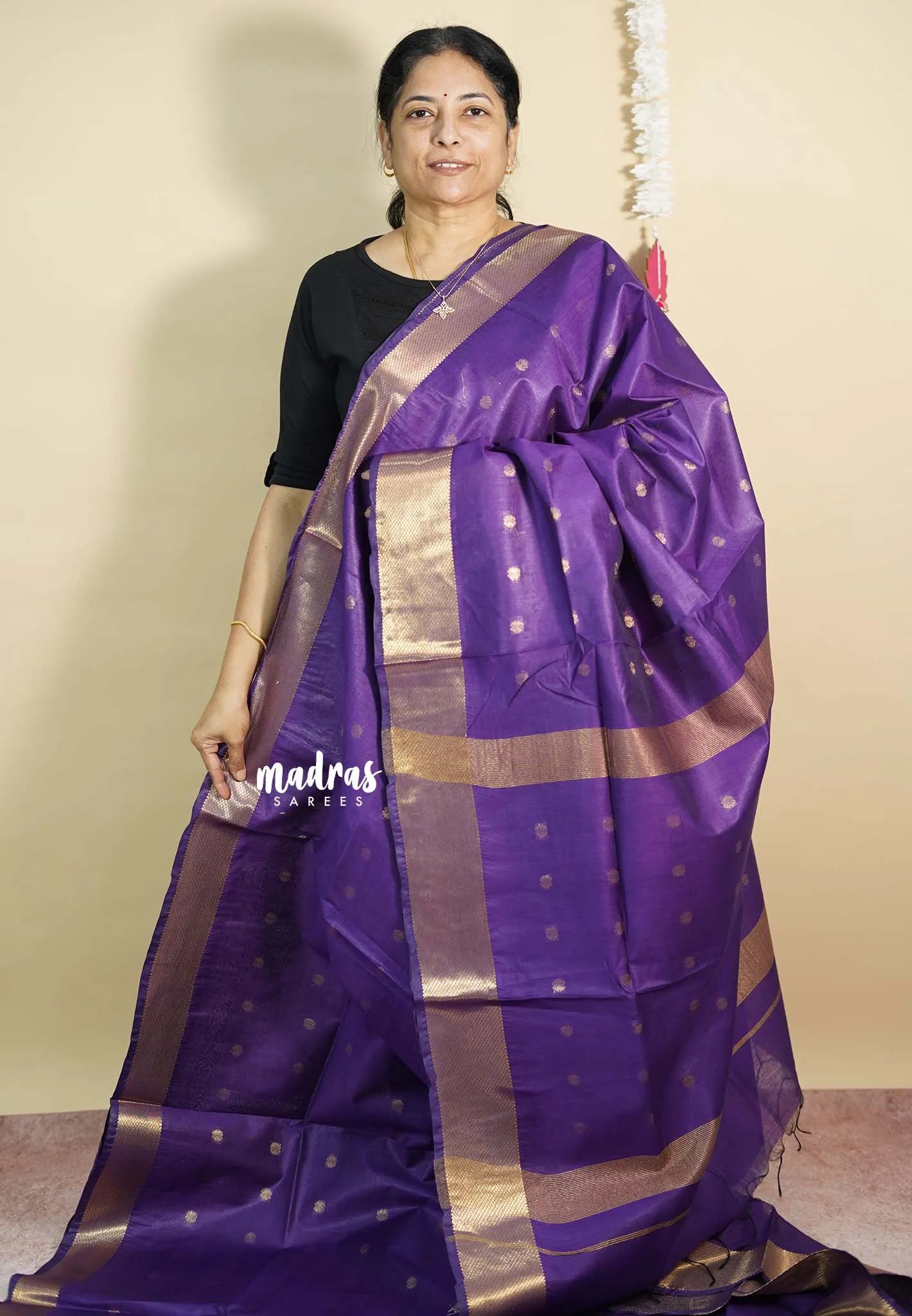 Rich Purple - Mangalgiri semi pattu buttas body with zari border