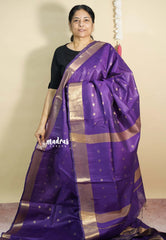 Rich Purple - Mangalgiri semi pattu buttas body with zari border