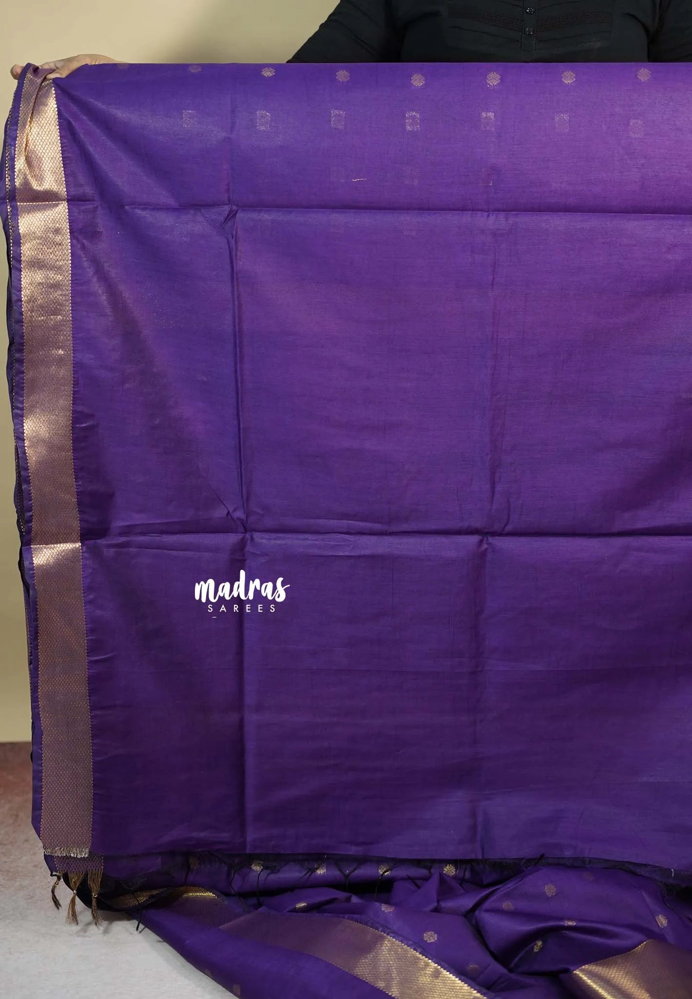 Rich Purple - Mangalgiri semi pattu buttas body with zari border