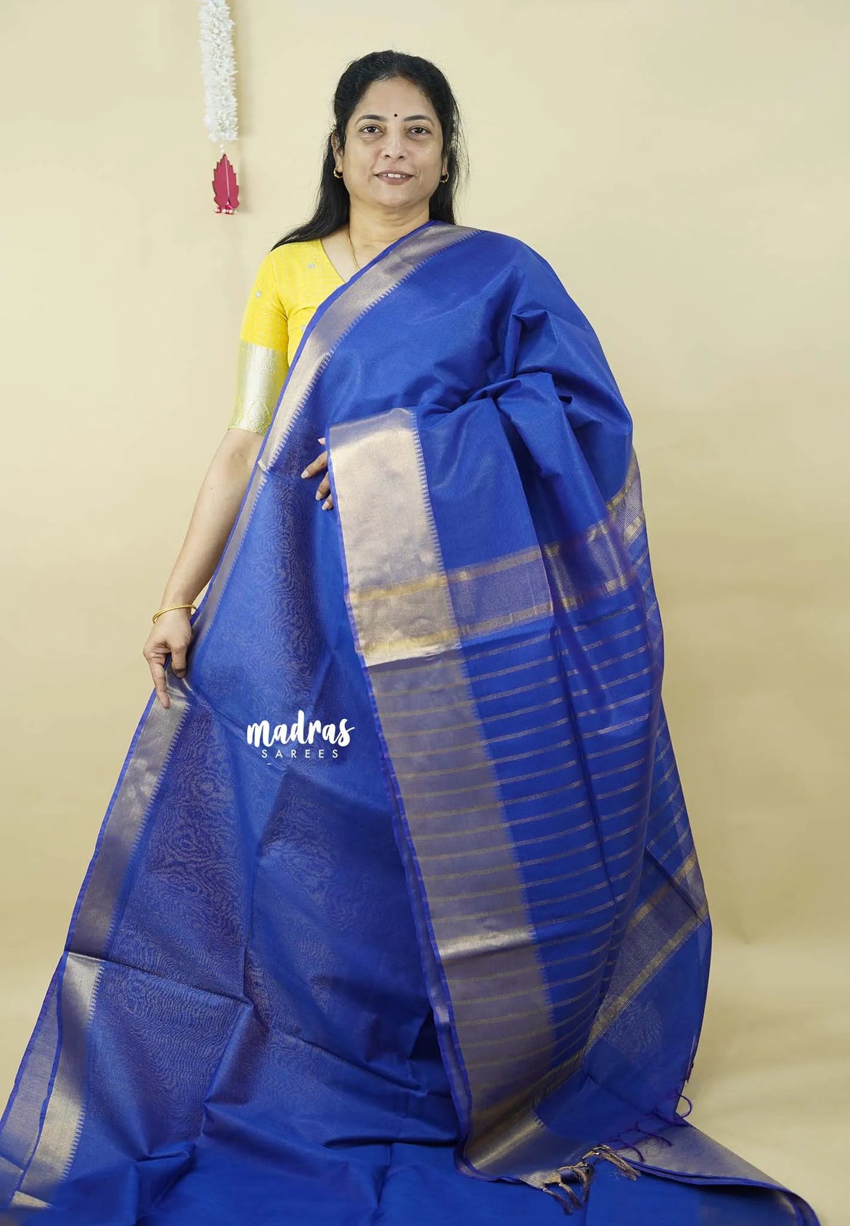 Cobalt Blue - Mangalgiri semi pattu with golden getti border