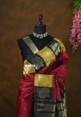 Majestic Maroon Raw Silk Saree with Peacock Elephant Border | Manjari Pooja Special | Madras Sarees