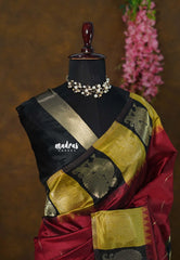 Majestic Maroon Raw Silk Saree with Peacock Elephant Border | Manjari Pooja Special | Madras Sarees