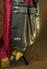 Majestic Maroon Raw Silk Saree with Peacock Elephant Border | Manjari Pooja Special | Madras Sarees