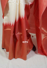 Ivory Cream with Red - Manjari -  Raw Silk in Raising Kanjivaram Weaving Style - Best for Small Functions | Pooja | Reception