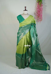 Light and Dark Green - Manjari -  Raw Silk in Raising Kanjivaram Weaving Style - Best for Small Functions | Pooja | Reception