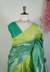 Light and Dark Green - Manjari -  Raw Silk in Raising Kanjivaram Weaving Style - Best for Small Functions | Pooja | Reception