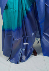 Teal with Blue - Manjari -  Raw Silk in Raising Kanjivaram Weaving Style - Best for Small Functions | Pooja | Reception