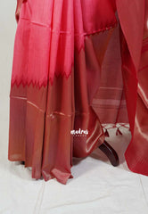 Peach Pink with Maroon Red - Manjari -  Raw Silk in Raising Kanjivaram Weaving Style - Best for Small Functions | Pooja | Reception