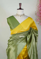 Yellow with Olive Green - Manjari -  Raw Silk in Raising Kanjivaram Weaving Style - Best for Small Functions | Pooja | Reception