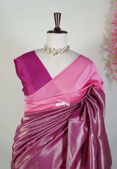 Rose Pink with Magenta - Manjari -  Raw Silk in Raising Kanjivaram Weaving Style - Best for Small Functions | Pooja | Reception