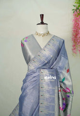 Lavender Grey - Manjari - Raw Silk Premium Paithani Weaving border and work Blouse  - Best for Small Functions | Pooja