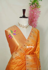 Saffron Orange - Manjari - Raw Silk Premium Paithani Weaving border and work Blouse  - Best for Small Functions | Pooja